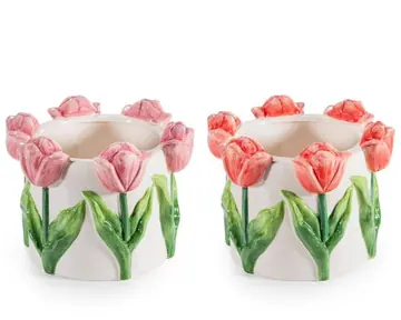 Cachepot com tulipas em relevo