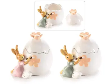 Pote com coelho e flores